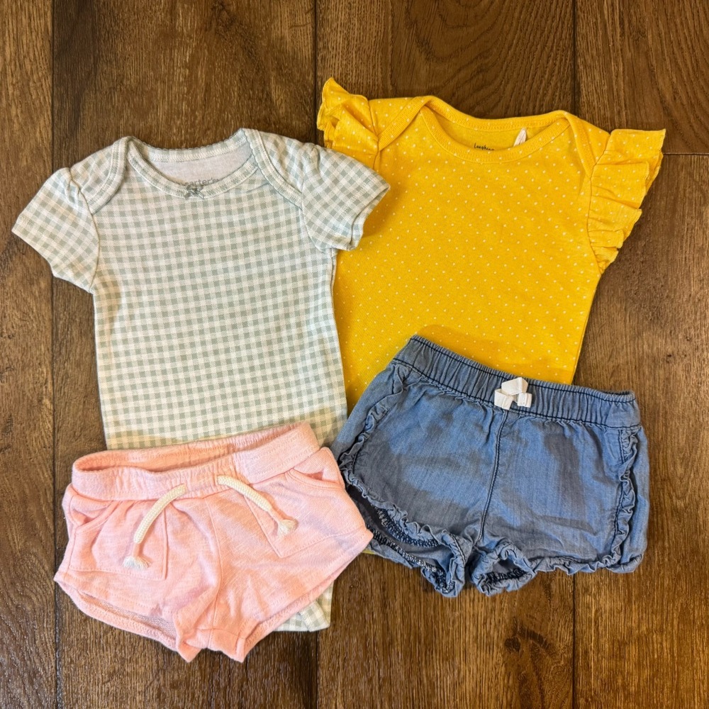 Baby Girl 3 Months Summer Clothes Denim Pink Shorts Bodysuit Shirts Outfits Lot